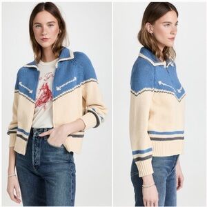THE GREAT. The Ranch Cardigan in Cream & Blue Size 1 / Small